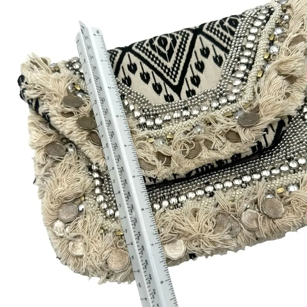 Boho women’s chunky rustic Beige and Black Clutch